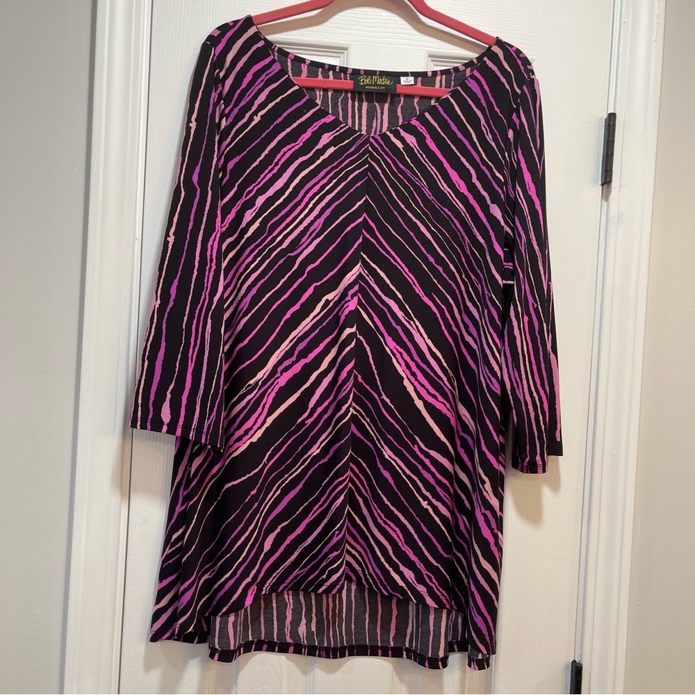 Bob Mackie Black and Pink Tunic 3/4 Sleeve NWOT